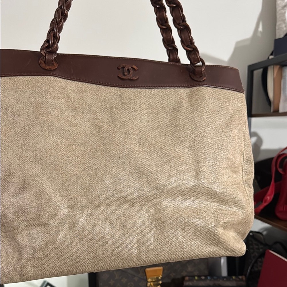 Chanel Brown and Tan Tote Bag with Resin Chain Straps - Picture 4 of 10
